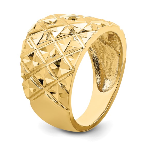 14K Diamond-cut Quilted Pattern Dome Ring