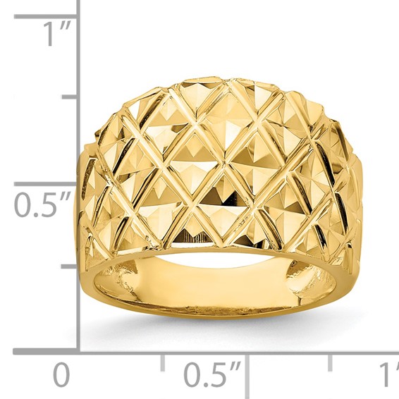14K Diamond-cut Quilted Pattern Dome Ring