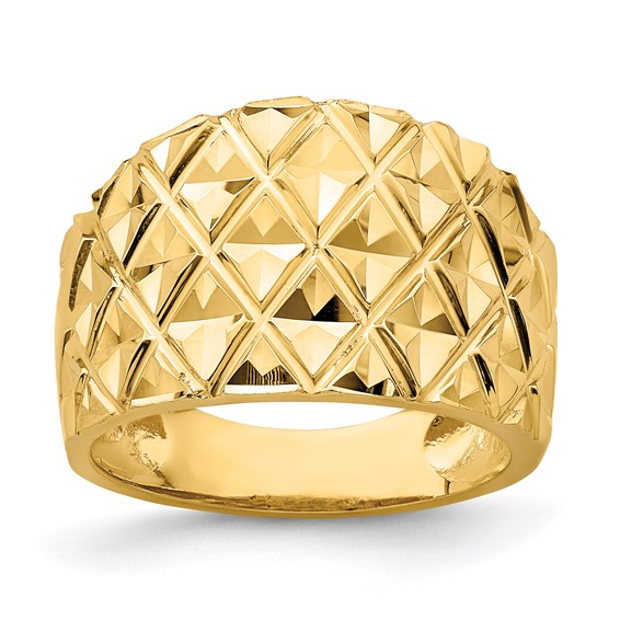 14K Diamond-cut Quilted Pattern Dome Ring