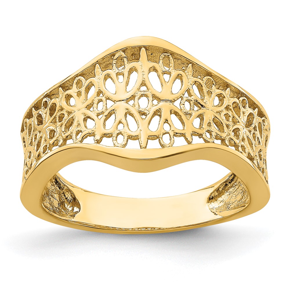 14k Cut-Out Pattern Scalloped Edge Ring