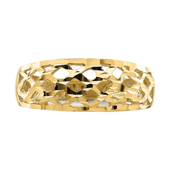 14K Solid Diamond-cut Woven Pattern Dome Ring
