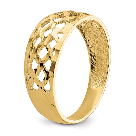 14K Solid Diamond-cut Woven Pattern Dome Ring