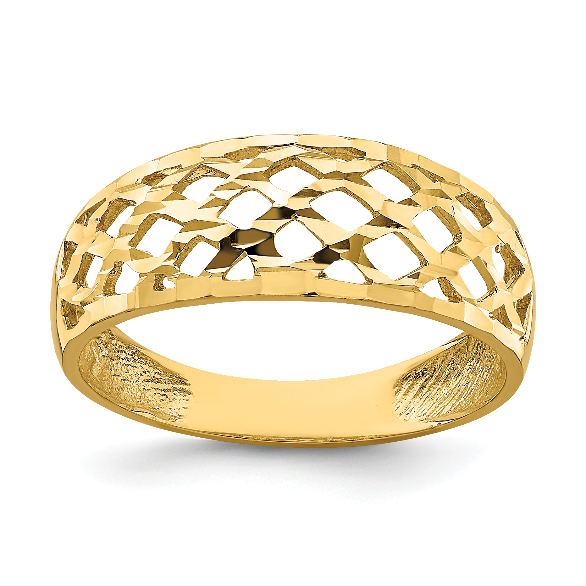 14K Solid D/C Woven Pattern Dome Ring (R751)