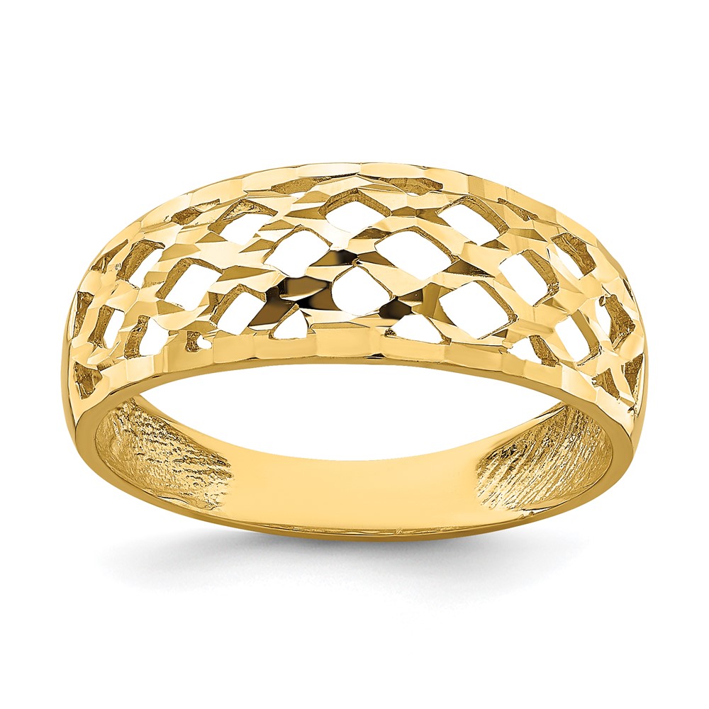 14K Solid D/C Woven Pattern Dome Ring