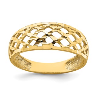 14K Solid Diamond-cut Woven Pattern Dome Ring