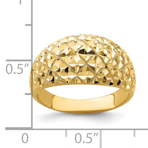 14K  Diamond-cut Quilted Pattern Dome Ring