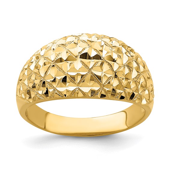 14K  Diamond-cut Quilted Pattern Dome Ring