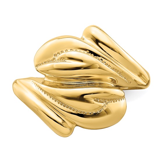 14k Polished Beaded Swirl Crossover Ring