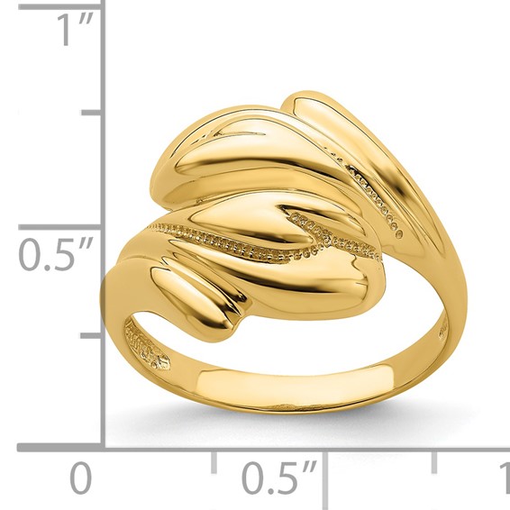 14k Polished Beaded Swirl Crossover Ring