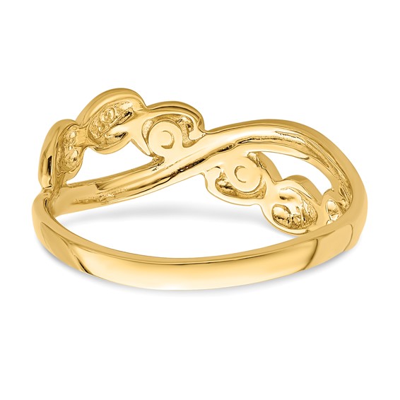 14k Polished Cross-over Design Heart Ring