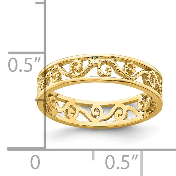 14k Beaded Scroll Cut-Out 3.8mm Band Size 2 Baby / Childs Ring