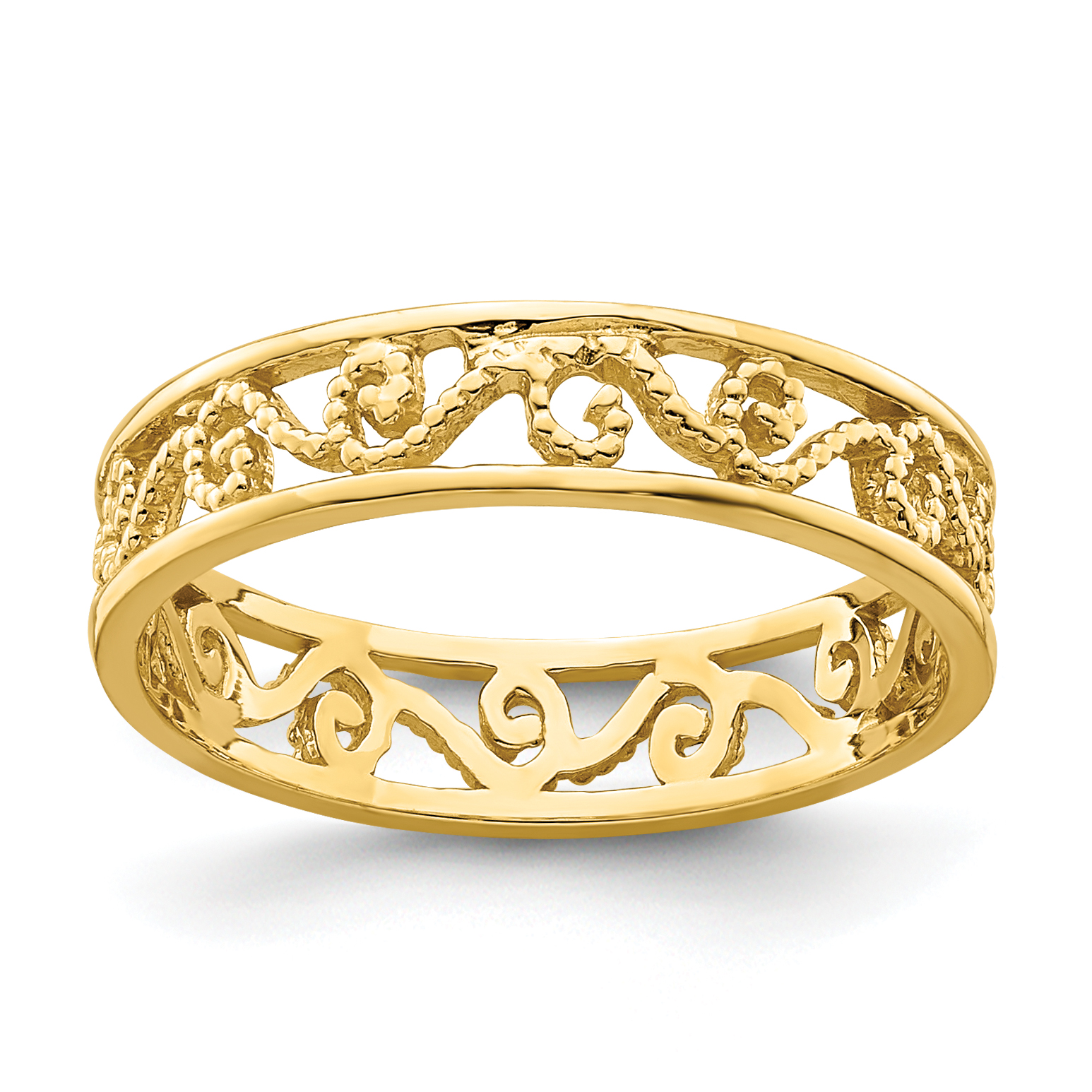 14k Beaded Scroll Cut-Out Band Child's Ring (R784)