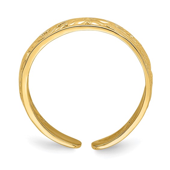 14k Adjustable Flower with Leaf Trim Toe Ring