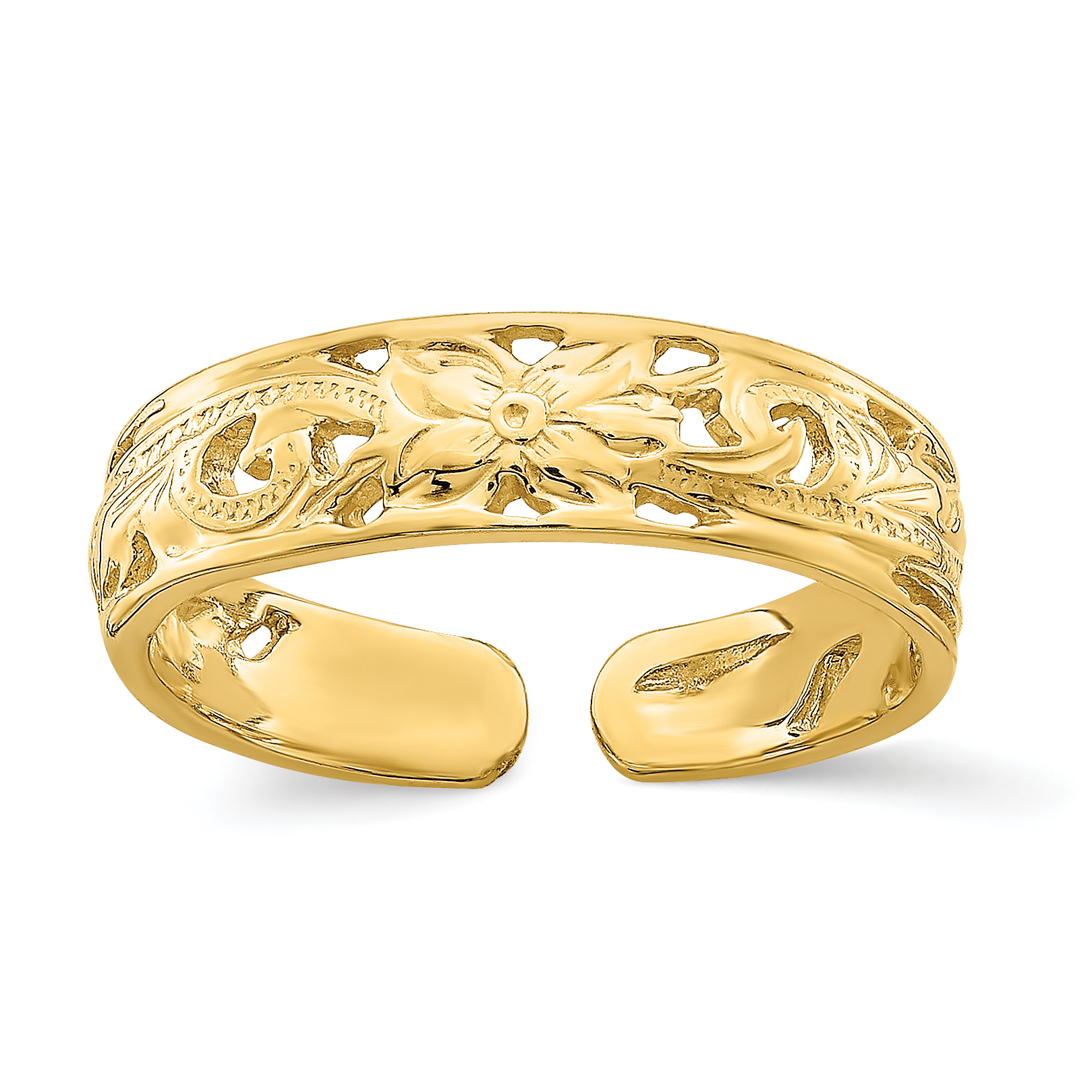 14k Adjustable Flower w/ Leaf Trim Toe Ring (R785)