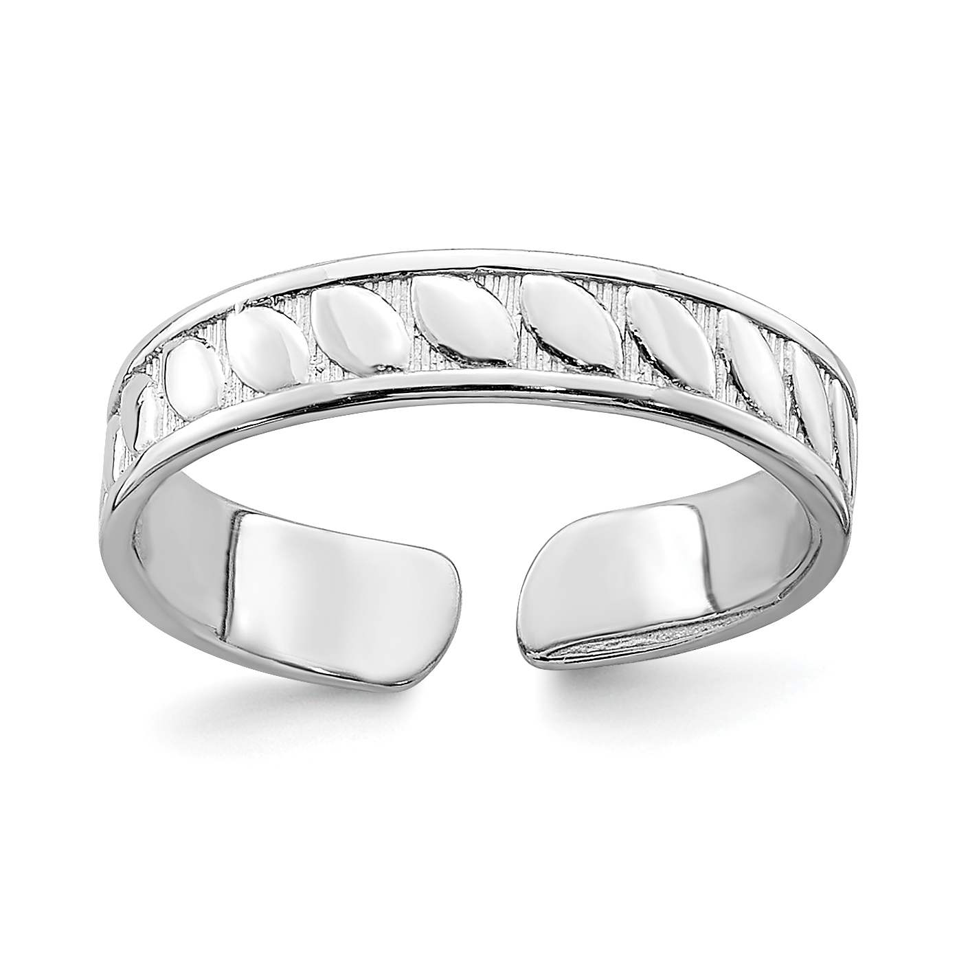 14k White Gold Adjustable Leaf Engraved Design Toe Ring (R793W)