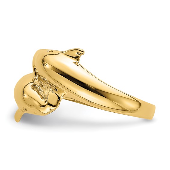 14k Polished Double Dolphin Bypass Ring