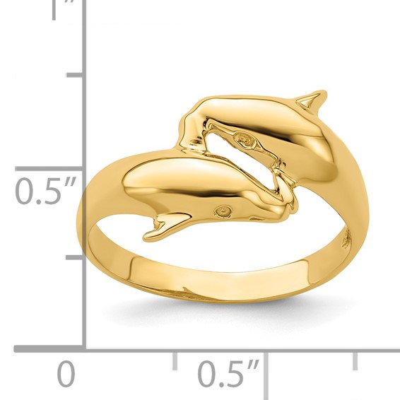 14k Polished Double Dolphin Bypass Ring