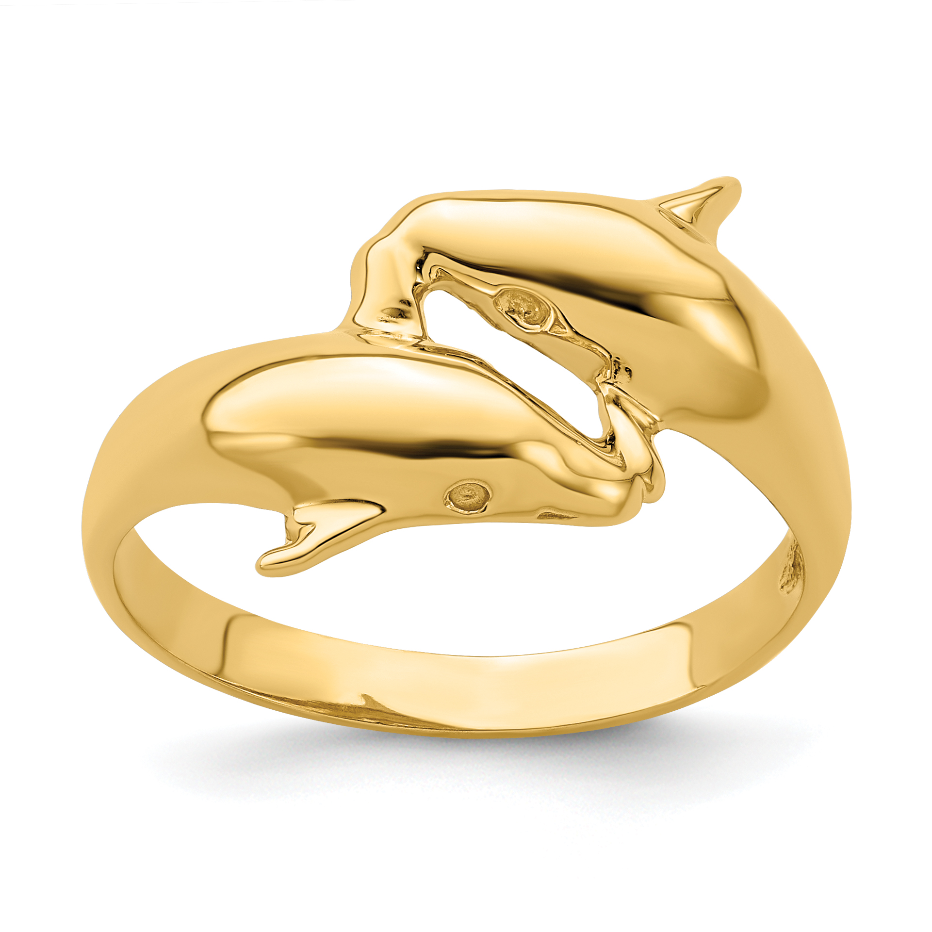 14k Polished Double Dolphin Ring (R804)