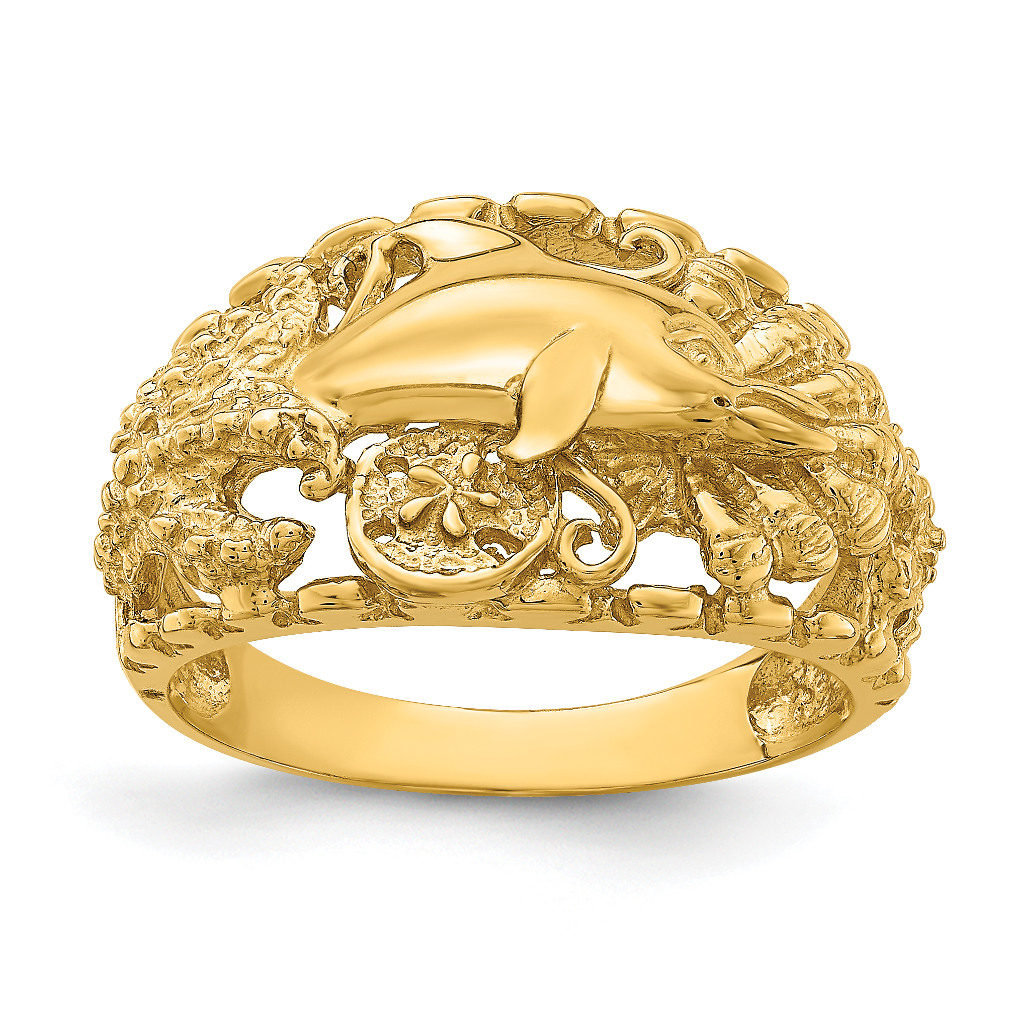 14K Dolphin and Sand Dollar Ring (R818)