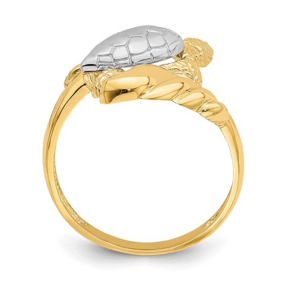 14K and White Rhodium Turtle Ring