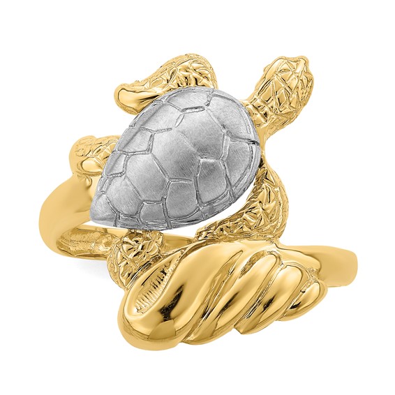 14K and White Rhodium Turtle Ring