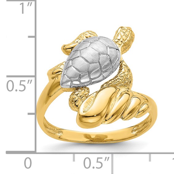 14K and White Rhodium Turtle Ring