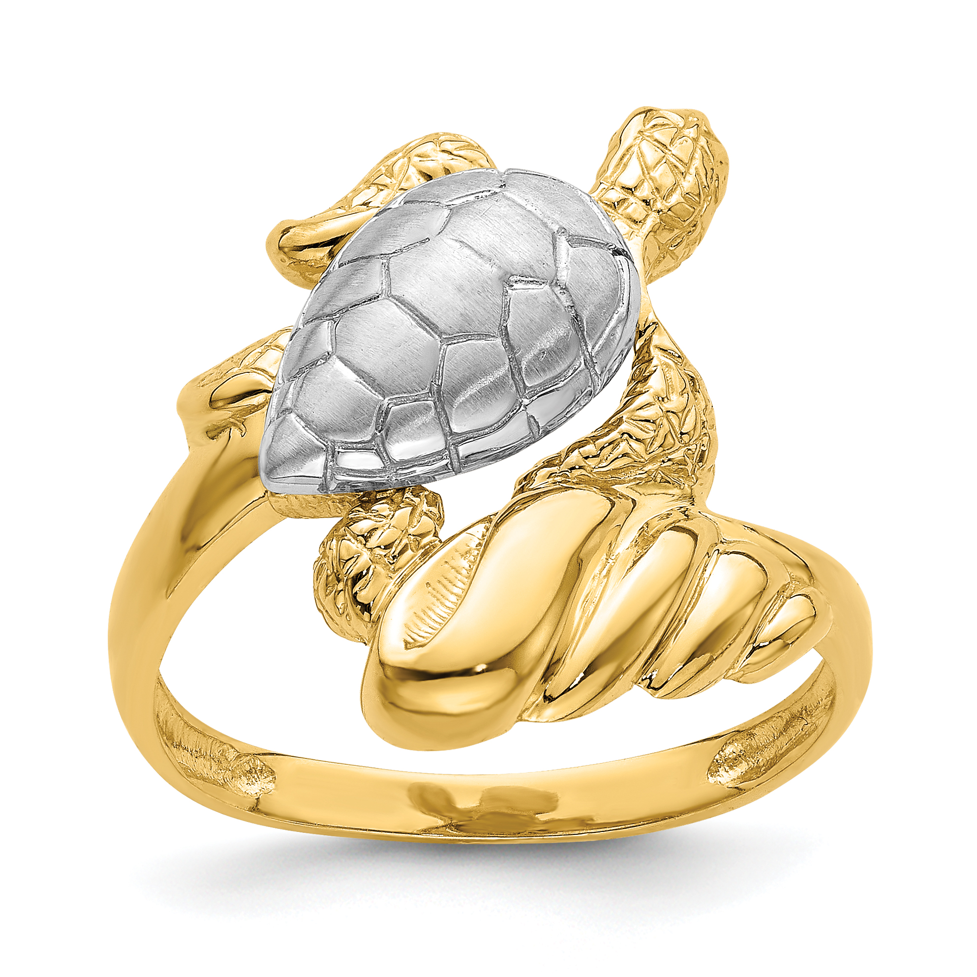 14K W/ Rhodium Turtle Ring (R843)