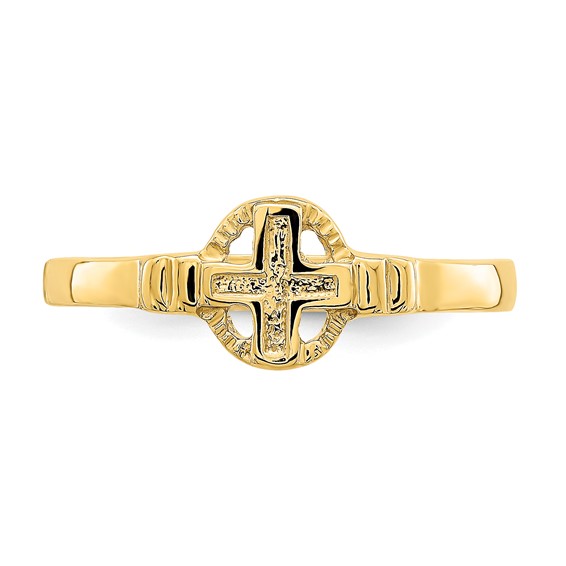 14k Polished Cross In Circle Ring