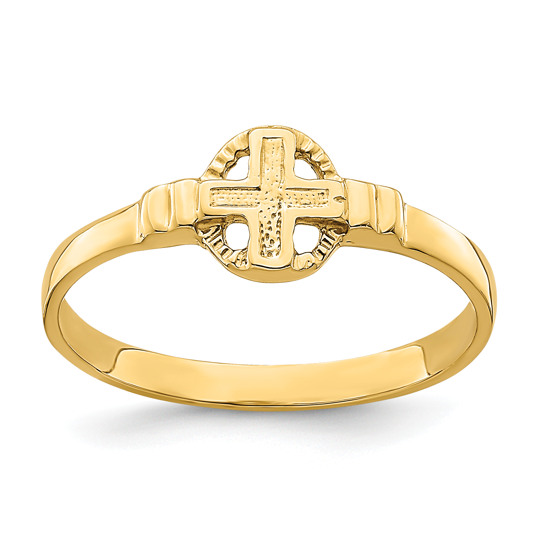 14k Polished Cross In Circle Ring (R848)