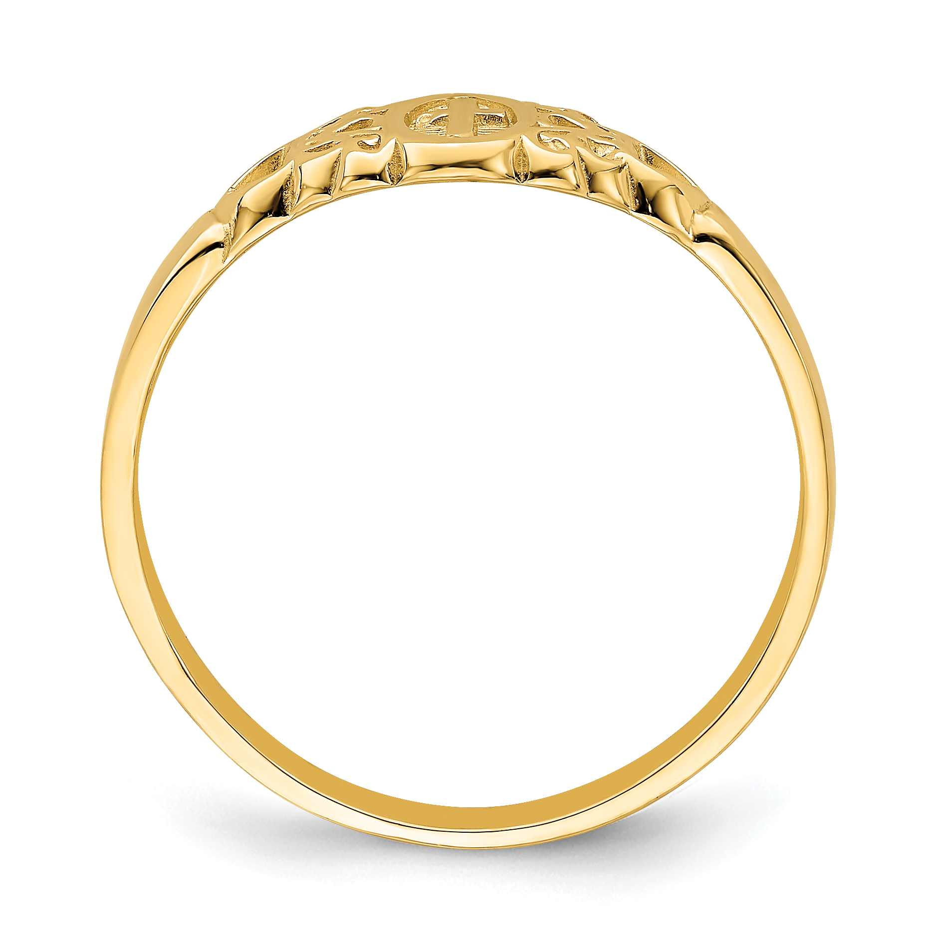 14K Cross Inside Oval W/Scroll and Heart Ring R851 - Picture 2 of 6