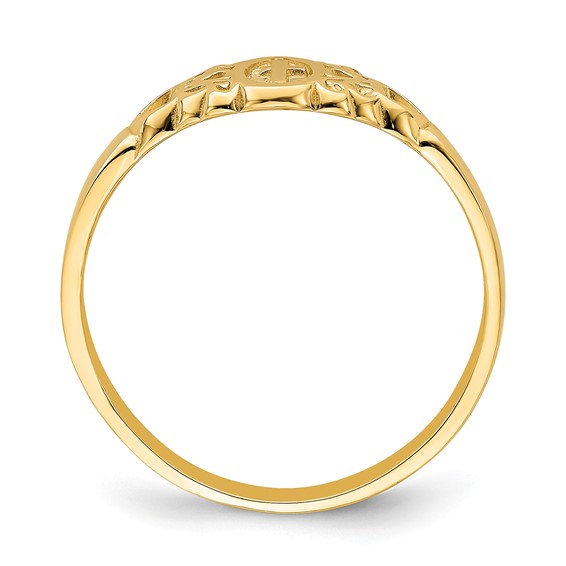 14K Cross Inside Oval with Scroll and Heart Ring