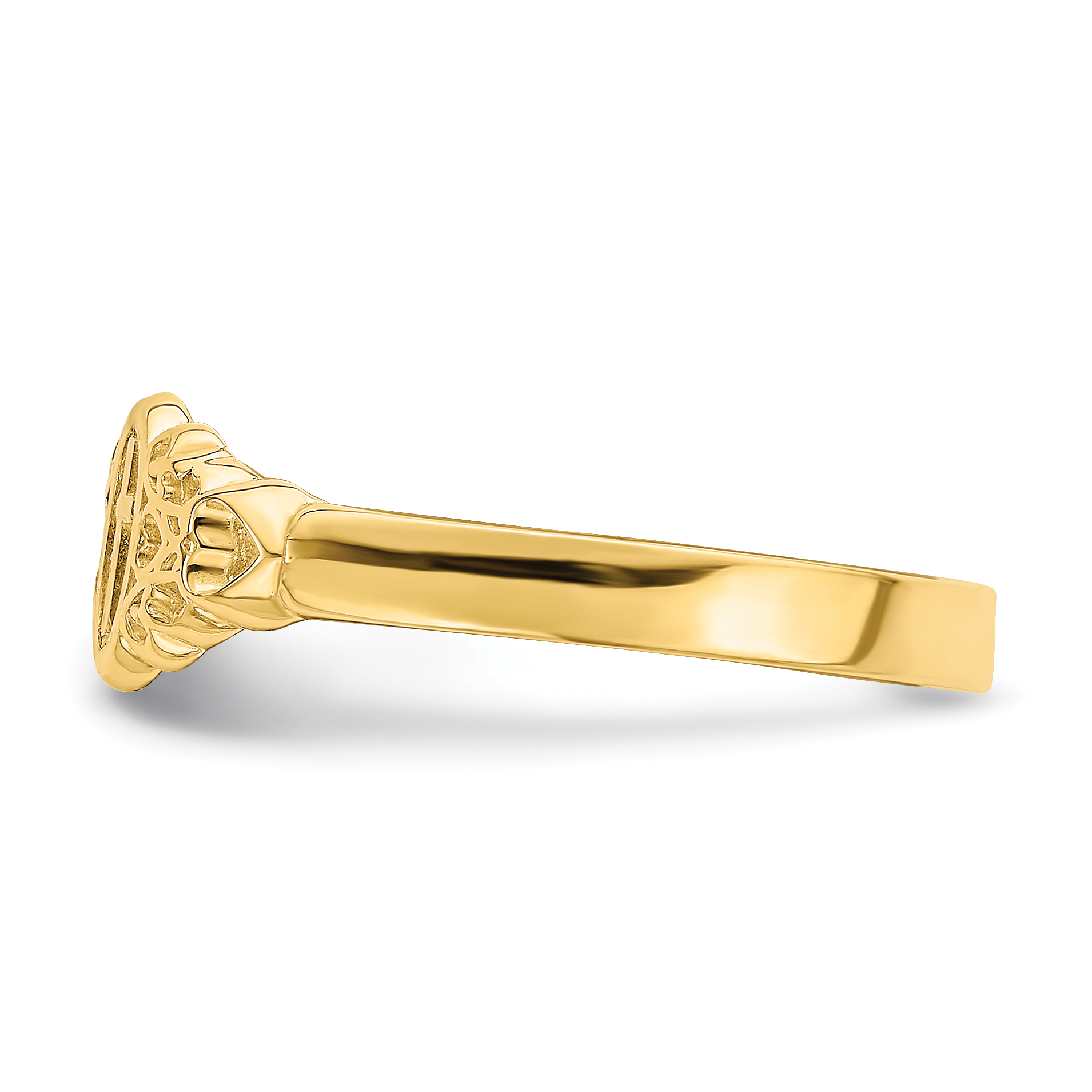 14K Cross Inside Oval W/Scroll and Heart Ring R851 - Picture 4 of 6