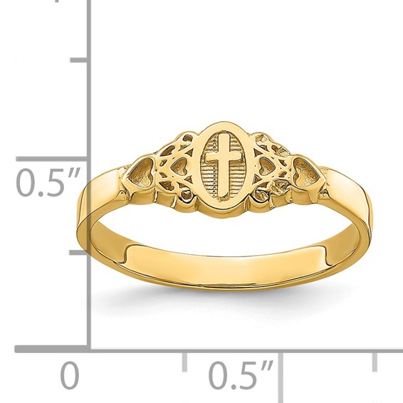 14K Cross Inside Oval with Scroll and Heart Ring