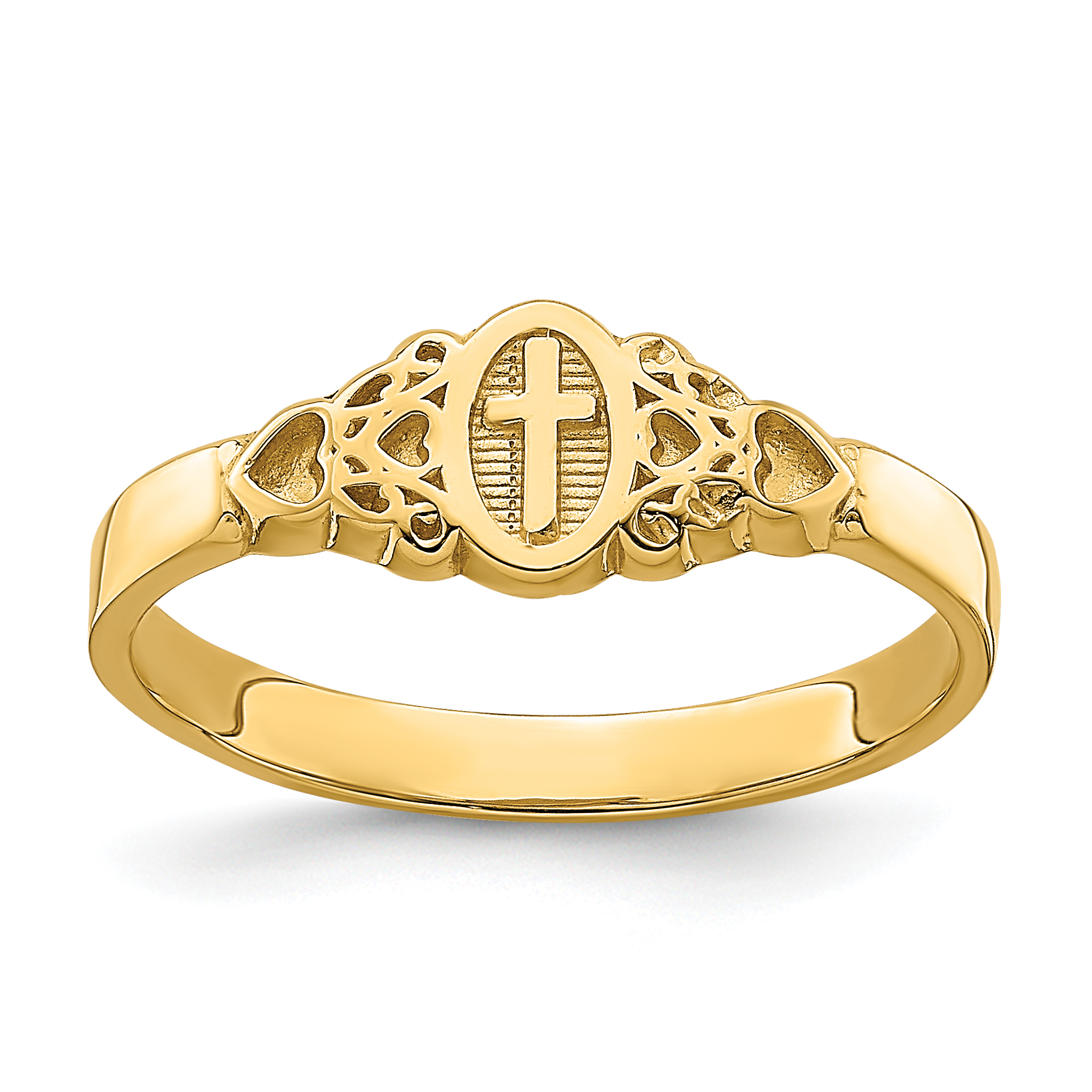 14K Cross Inside Oval W/Scroll and Heart Ring R851 - Picture 1 of 6