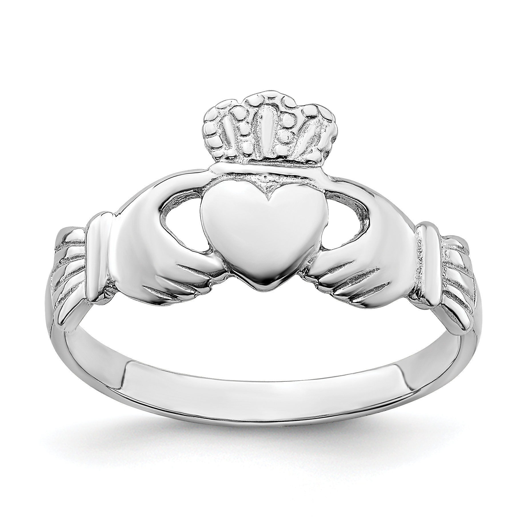 14k White Gold Polished Claddagh Ring (R868)
