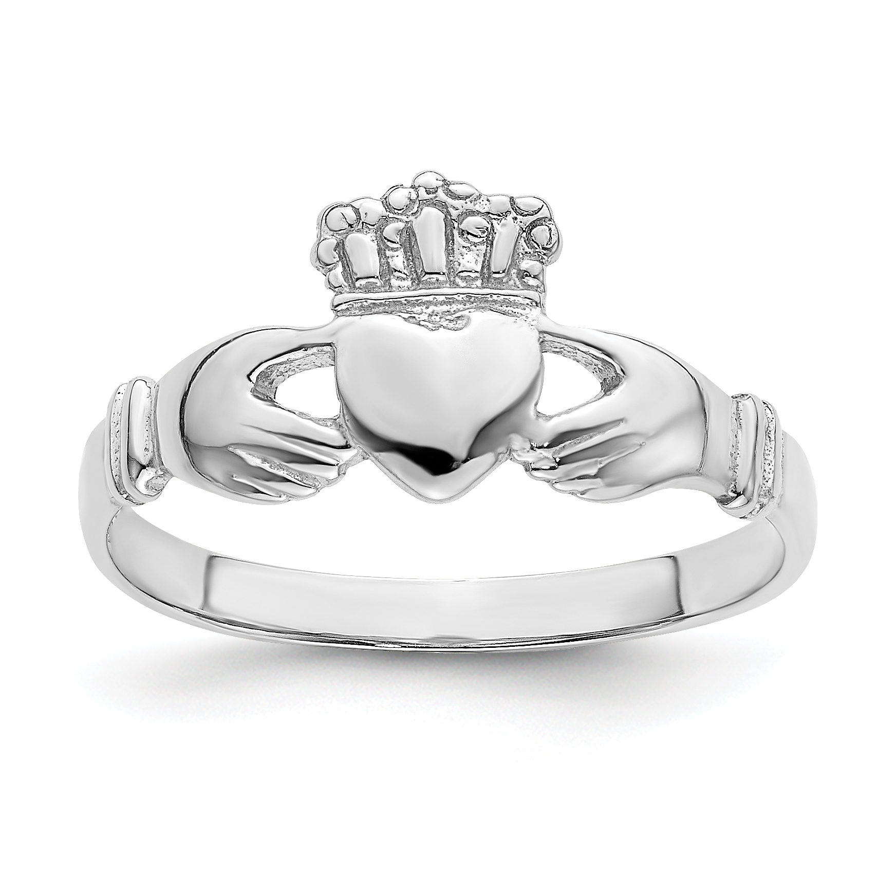 14k White Gold Polished Claddagh Ring (R870)