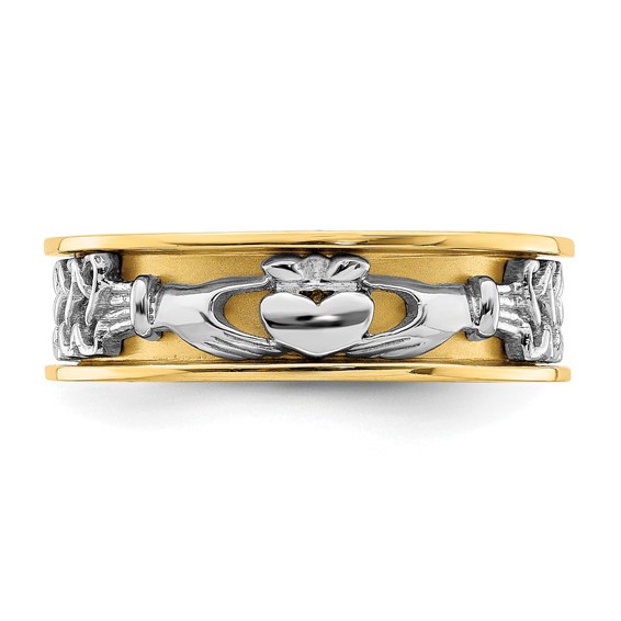 14k Two-tone Mens Claddagh Band