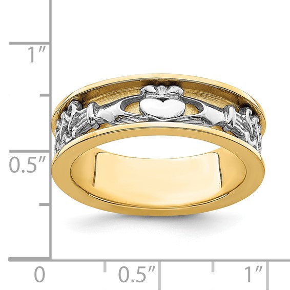 14k Two-tone Mens Claddagh Band