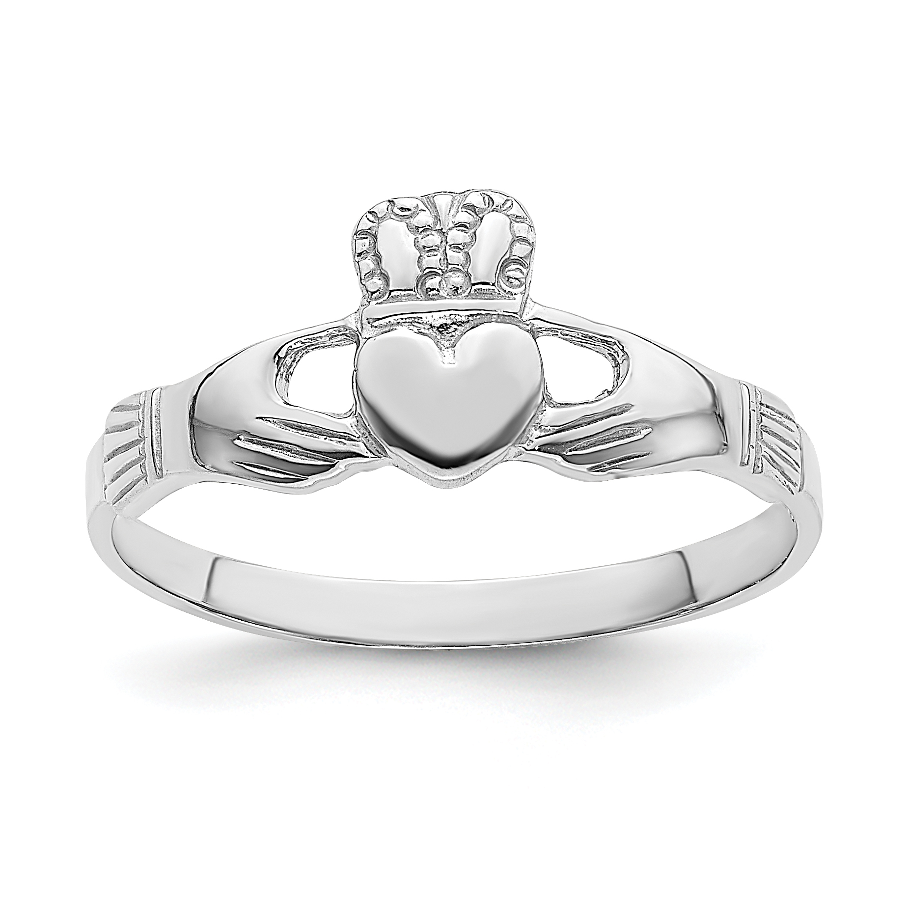 14k White Gold Polished Claddagh Ring (R874)