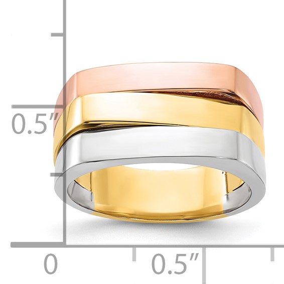 14k Tri-Color Contemporary Flat Top Band