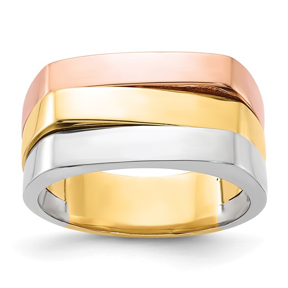 14k Tri-Color Contemporary Flat Top Band