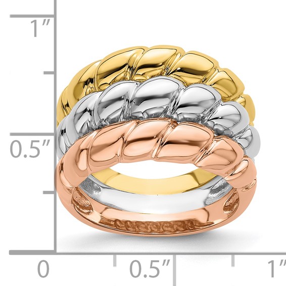 14k Tri-Color Triple Shrimp Band