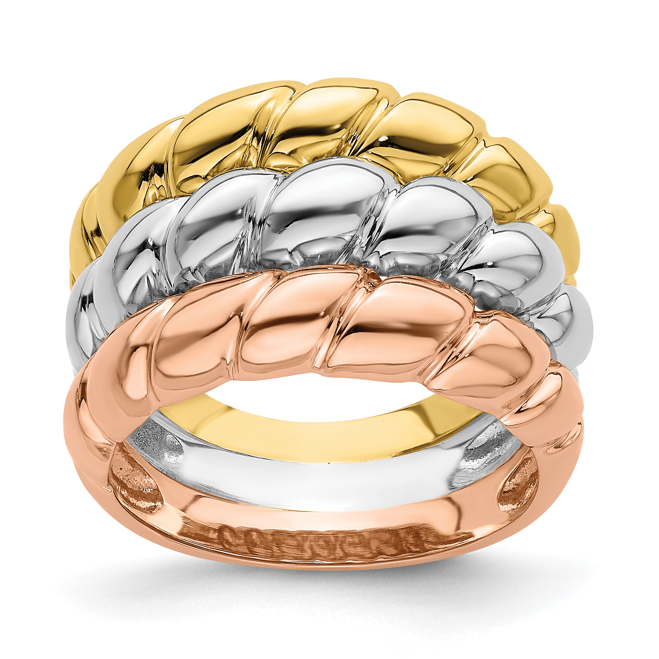 14k Tri-Color Triple Shrimp Band (R886)