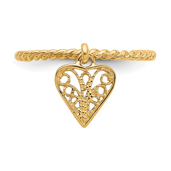 14k Dangle Filigree Heart Ring