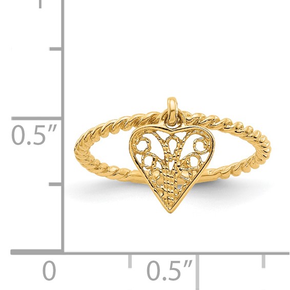 14k Dangle Filigree Heart Ring