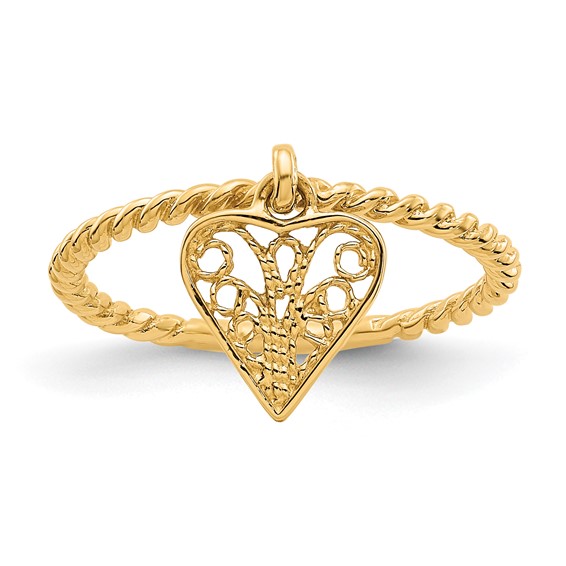 14k Dangle Filigree Heart Ring