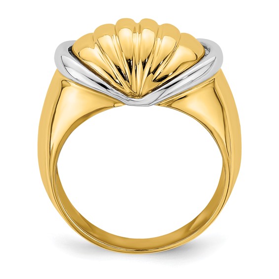 14k Two-tone Oval Shrimp Fan Design Ring