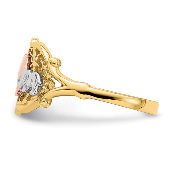 14k Two-Tone with White Rhodium Two Elephants Ring