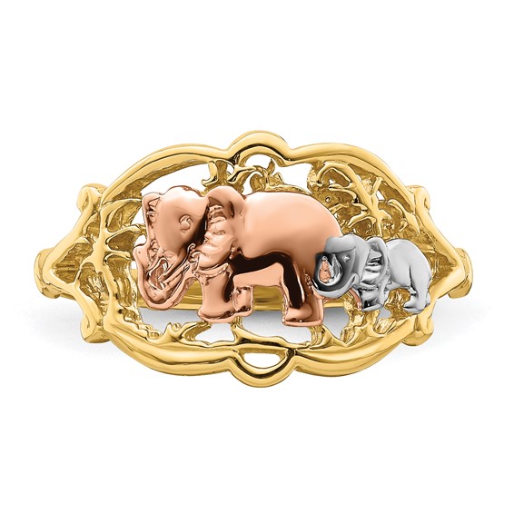 14k Two-Tone with White Rhodium Two Elephants Ring