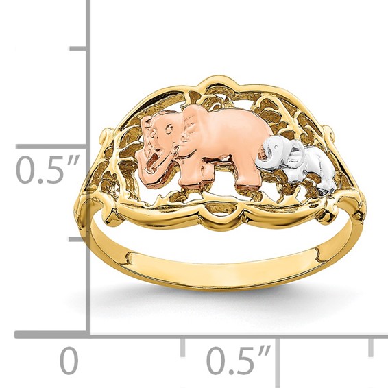 14k Two-Tone with White Rhodium Two Elephants Ring